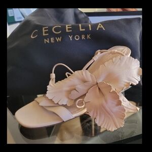 Cecelia New York Cream Sandals with Leaf Accent
